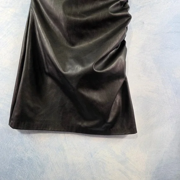 Zara Womens Black Faux Leather Ruched Strapless Mini Tube Dress Small - Picture 3 of 7